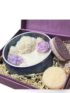 Flowers & Flame Lavender/Vanilla/Rose 3 Wick Soy Candle & 2 Soaps